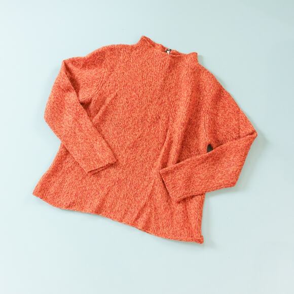 Eileen Fisher Orange Chunky Knit Mock Neck Sweater Size Petite Large Merino Wool - Picture 1 of 6